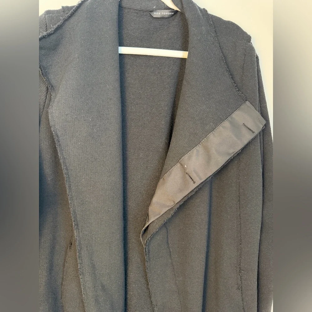 Ron Tomson Black Asymmetrical Draped Cardigan Jacket Raw Edge